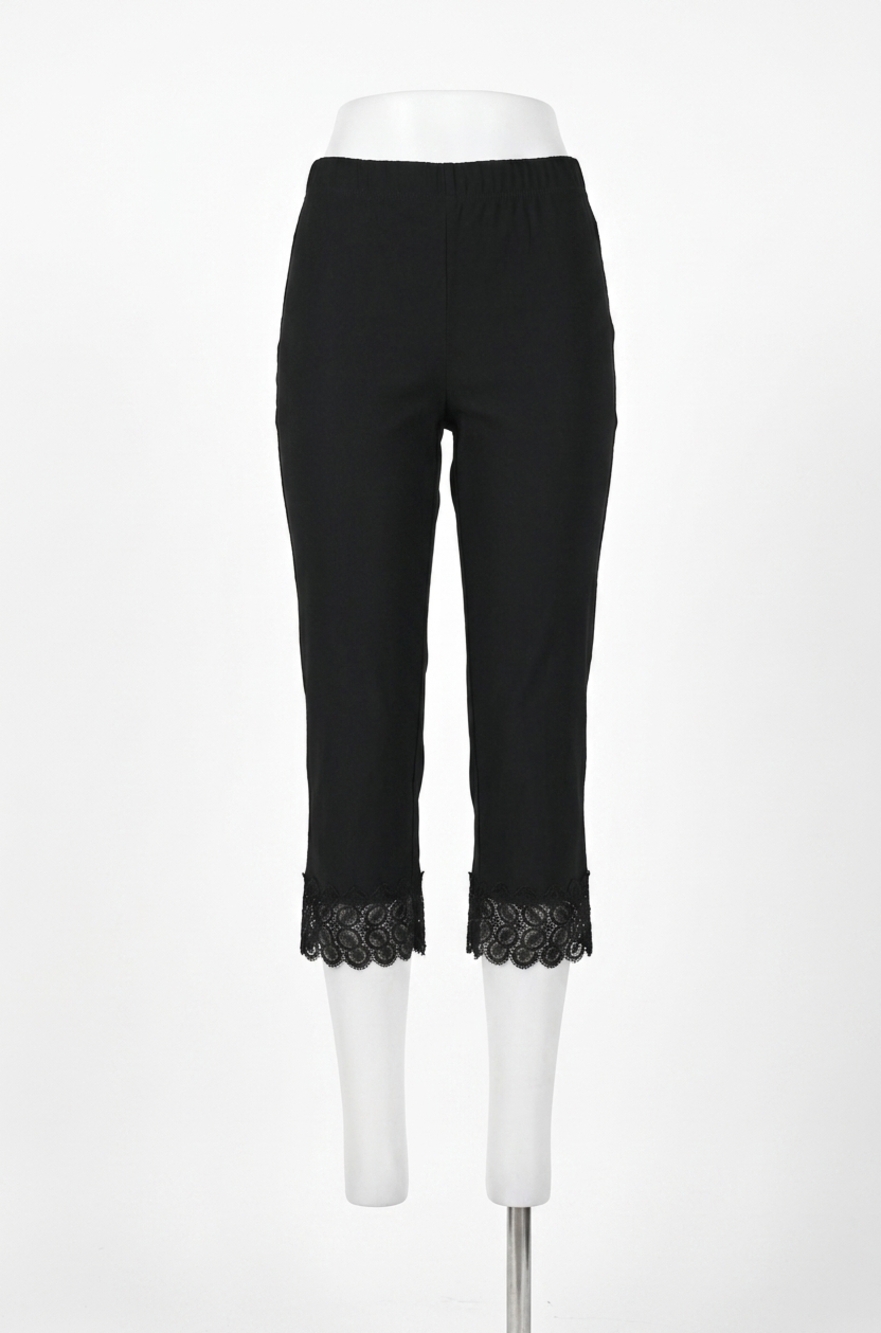 NEW FRANK LYMAN lace trim woven pant in black